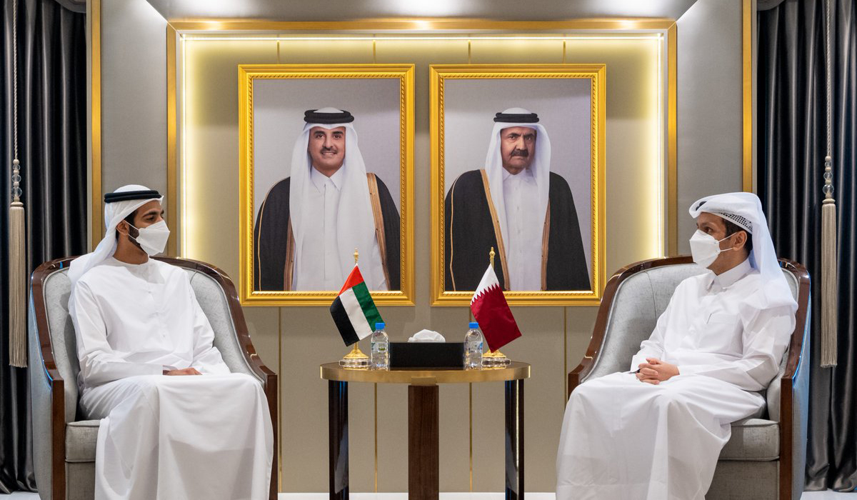 Qatar's foreign minister meets with UAE's Sheikh Shakhbut Al Nahyan